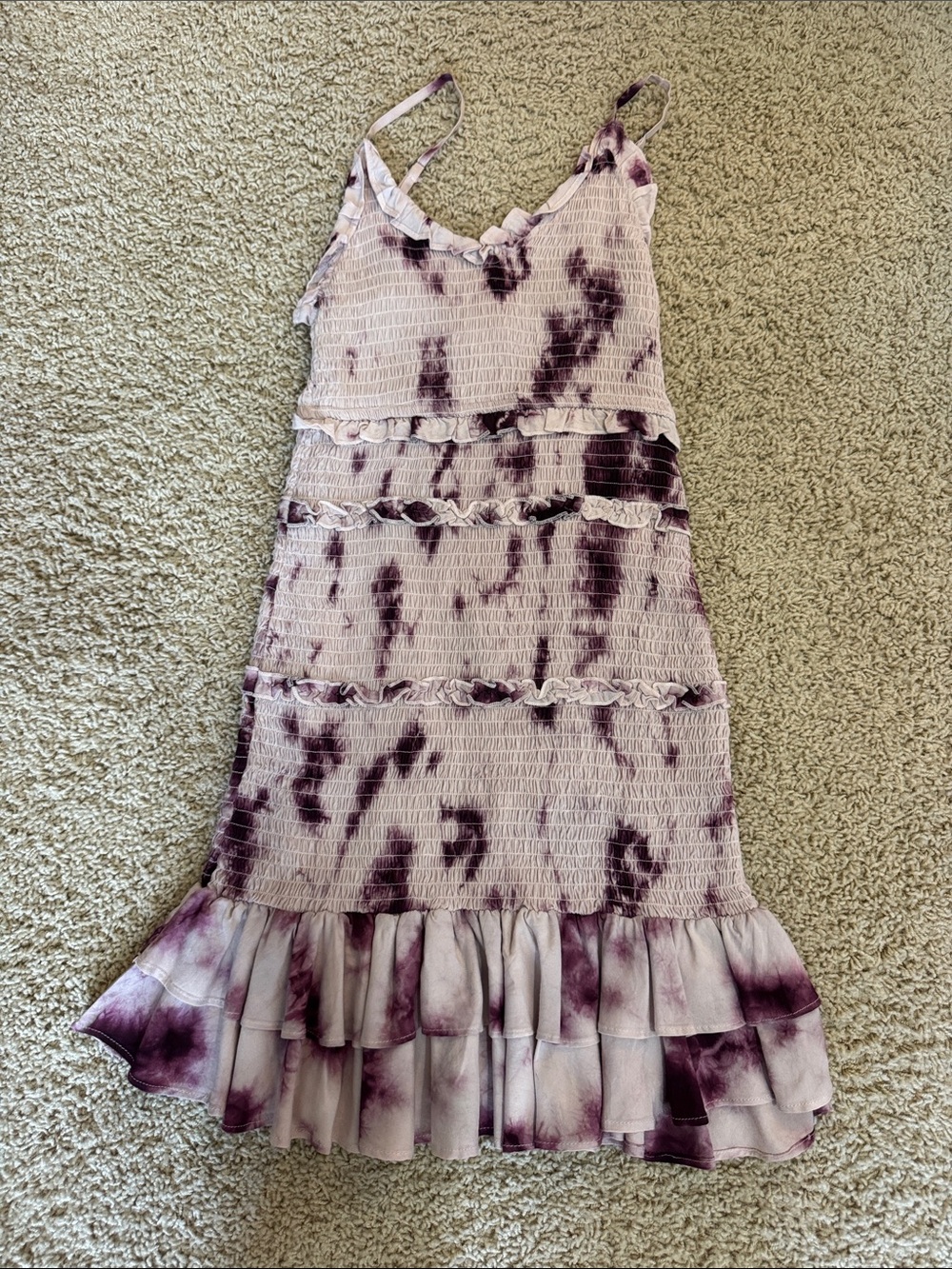 Vintage Havana Purple Tie-Dye Smocked Ruffle Mini Dress